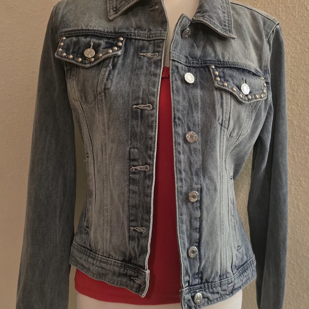 Guess Light Blue Denim Jacket with Silver Studs